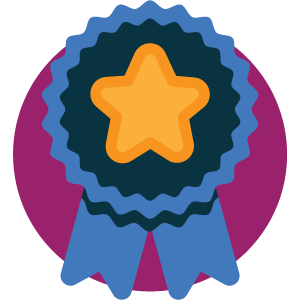a blue ribbon with a gold star