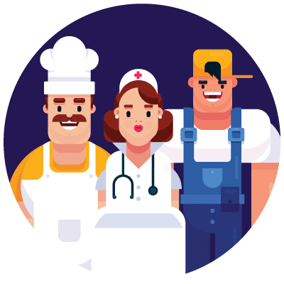a chef, a nurse, and a farm worker