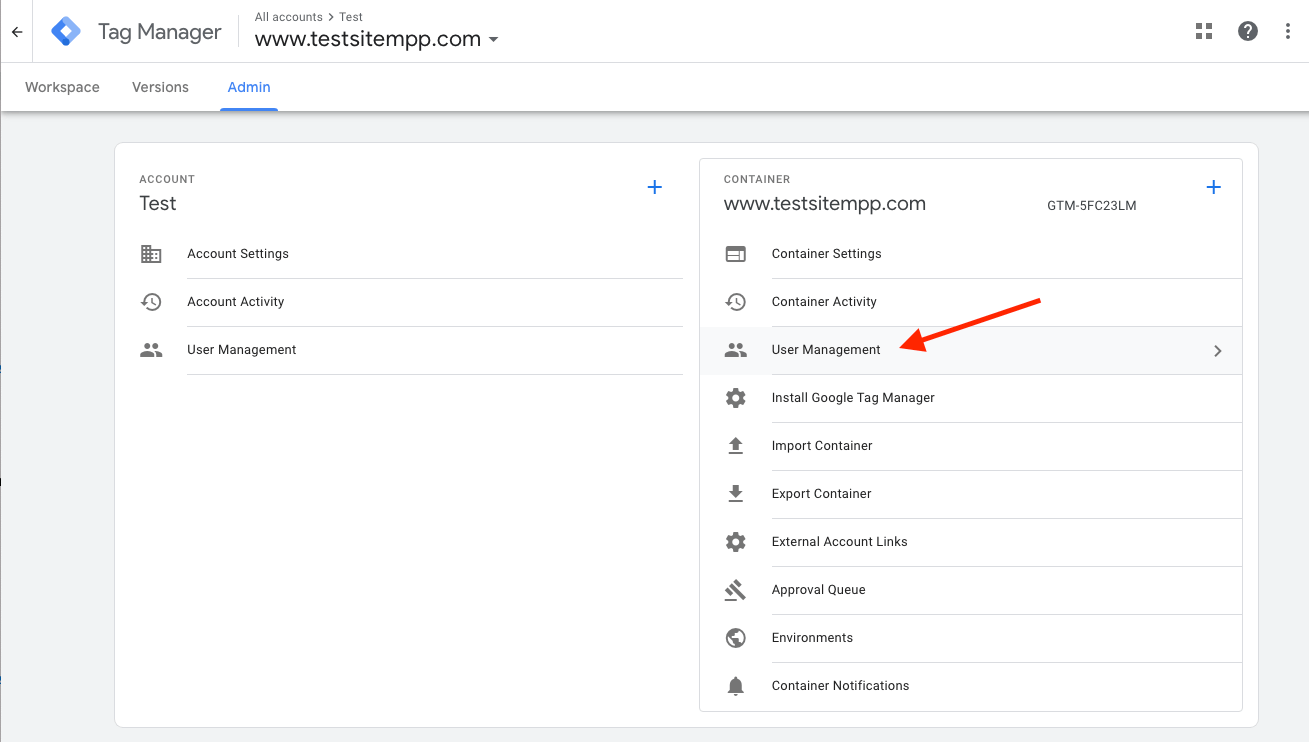 how to share Google Tag Manager step 2