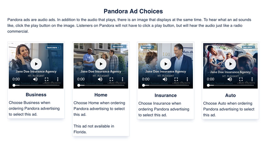 Auto Owners Insurance Pandora Ad Options in Portal
