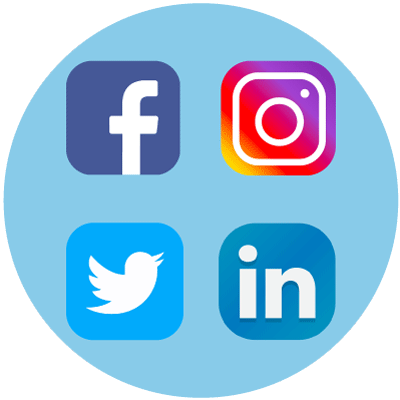 Logos for Facebook, Instagram, Twitter, and LinkedIn