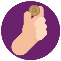 A hand holding up a penny